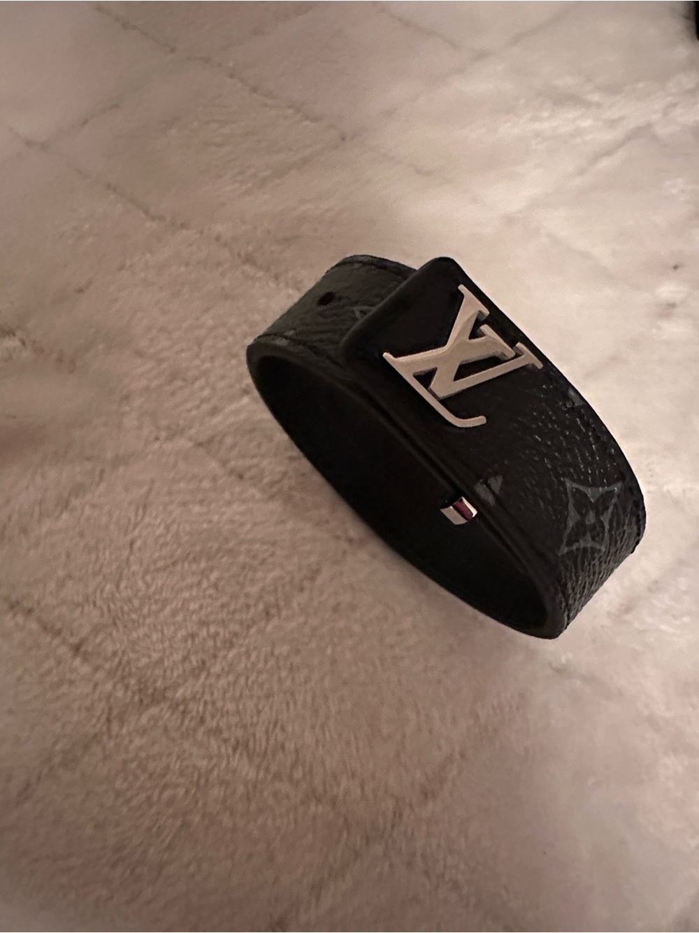 Louis Vuitton Black Monogram Bracelet with Silver LV Buckle